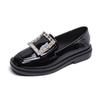 Women's Black Rhinestone Loafers - Genuine Leather, Autumn 2025 British Style Flat Shoes
