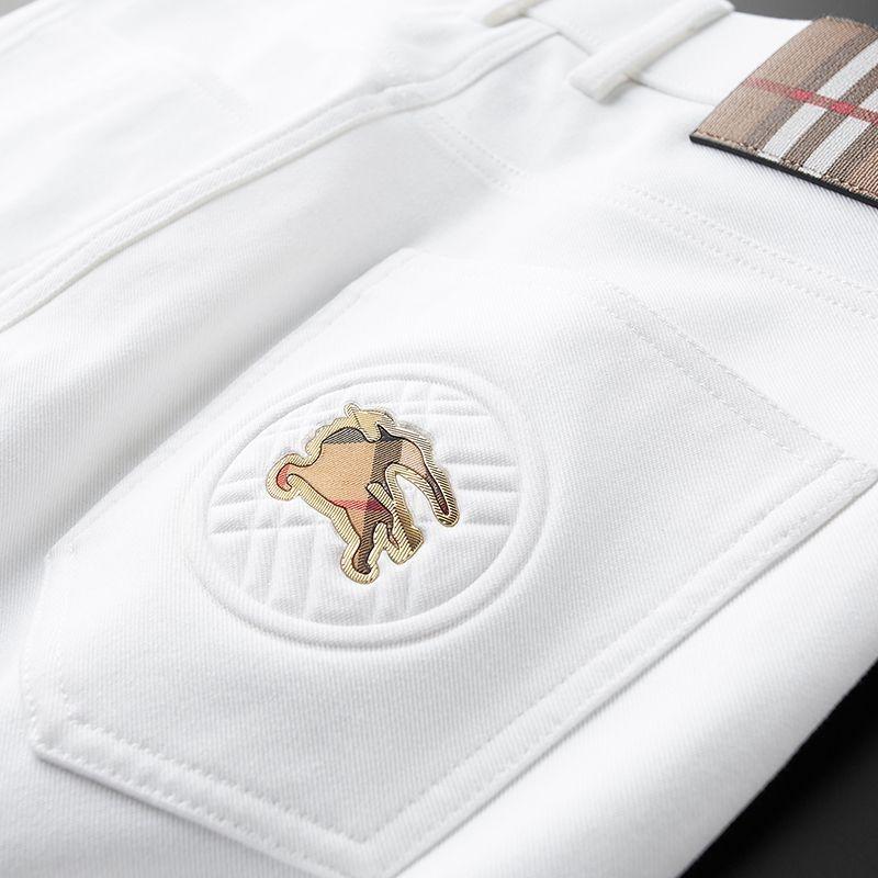 Белые мужские джинсы слим-фит, устойчивые к складкам - Стирка, прямой крой, Business Casual, легкая роскошь, модный бренд для осени и зимы.