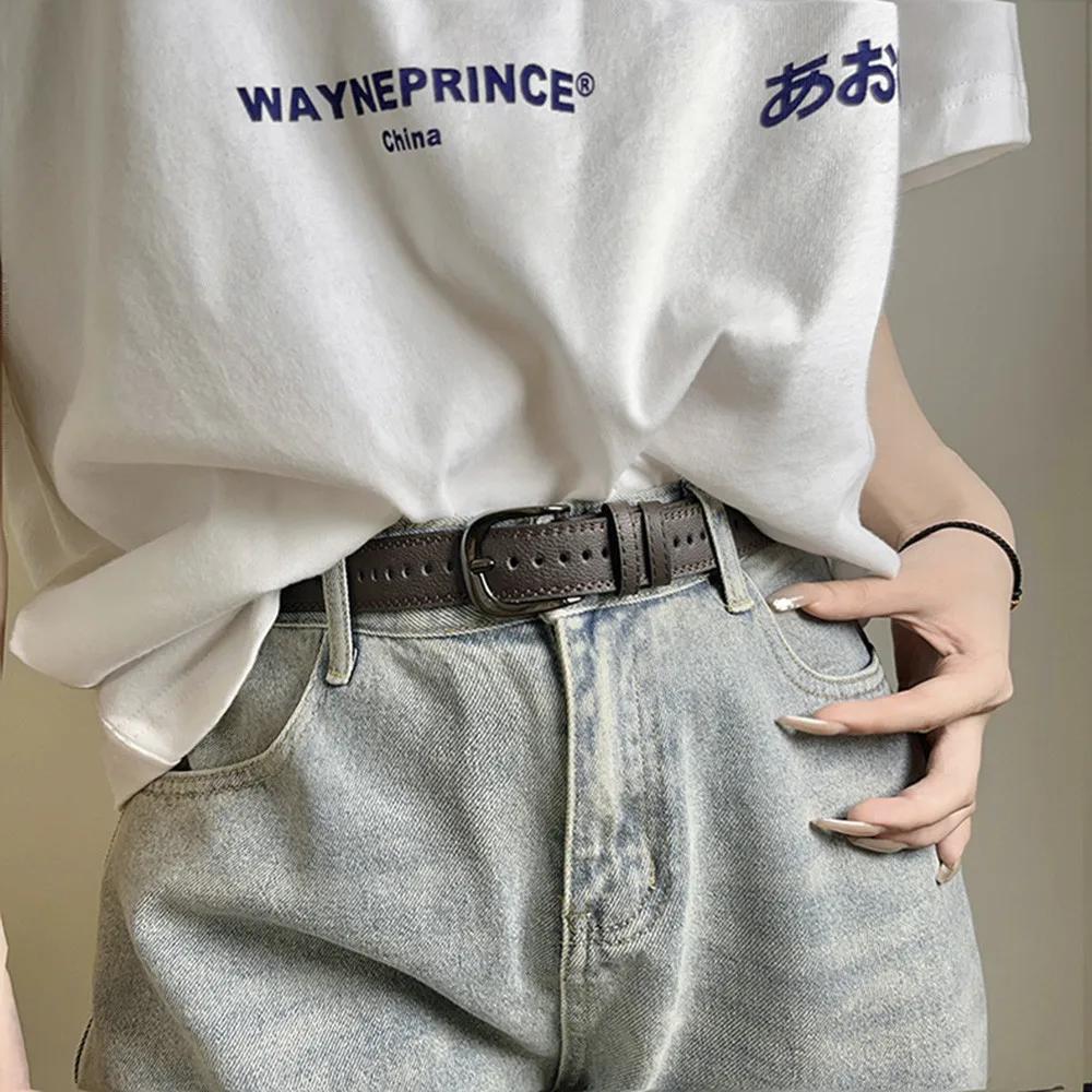 1 шт. Корейская версия, универсальный ретро-ремень для джинсов с пряжкой, с отверстиями по всему телу, модный простой ремень, аксессуар для костюма.