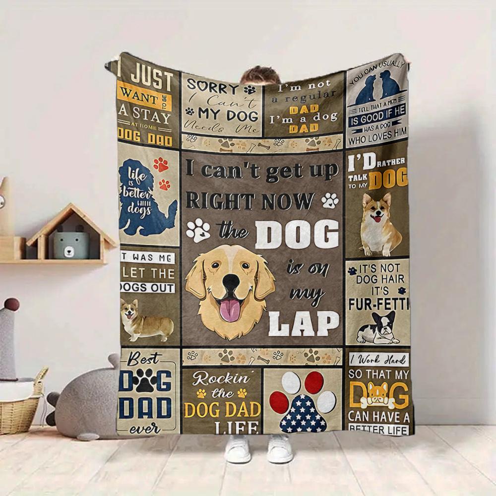 1Pc Dog Dad Quilt Quotes Flannel Blanket, Soft And Comfortable, Casual Warm, Camping Travel, Christmas, Halloween Xmas Gift. G1236