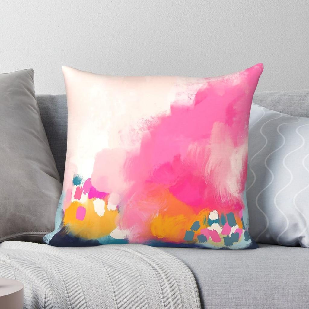 Pink Reflection With Orange Blue Square Pillowcase Polyester Linen Velvet Pattern Decorative Pillow Case Room Cushion Cover