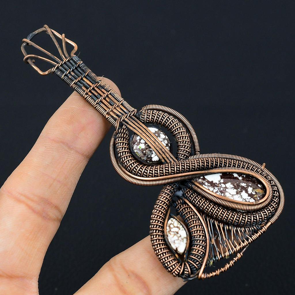 Драгоценный камень дикой лошади в форме гитары, чистая медная проволока, обернутая подвеска ручной работы, ювелирные изделия для подарка