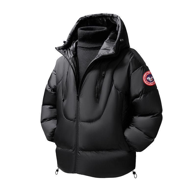 25 Cross-border European high-quality badge winter hooded double zipper trendy brand cotton jacket men