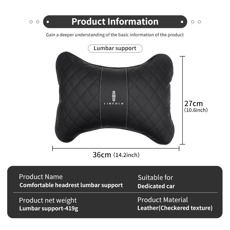 For Lincoln Car Headrest Breathable Soft Neck Pillow Spine Protect Accessories Mondeo MKZ MKX Aviator Navigator Continental XX111