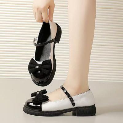 Мэри Джейн маленькие кожаные туфли женские осенние новые бант с легким толстым каблуком туфли-лодочки