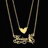 Индивидуальные модные двухслойные именные ожерелья для женщин, персонализированные индивидуальные ожерелья из нержавеющей стали с золотым сердечком и матовым покрытием