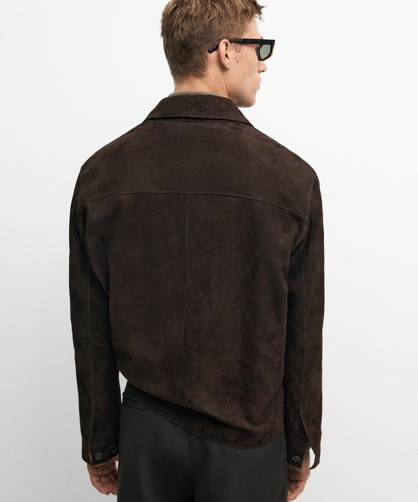 Massimo Dutti Suede Leather Overshirt With Pocket Details