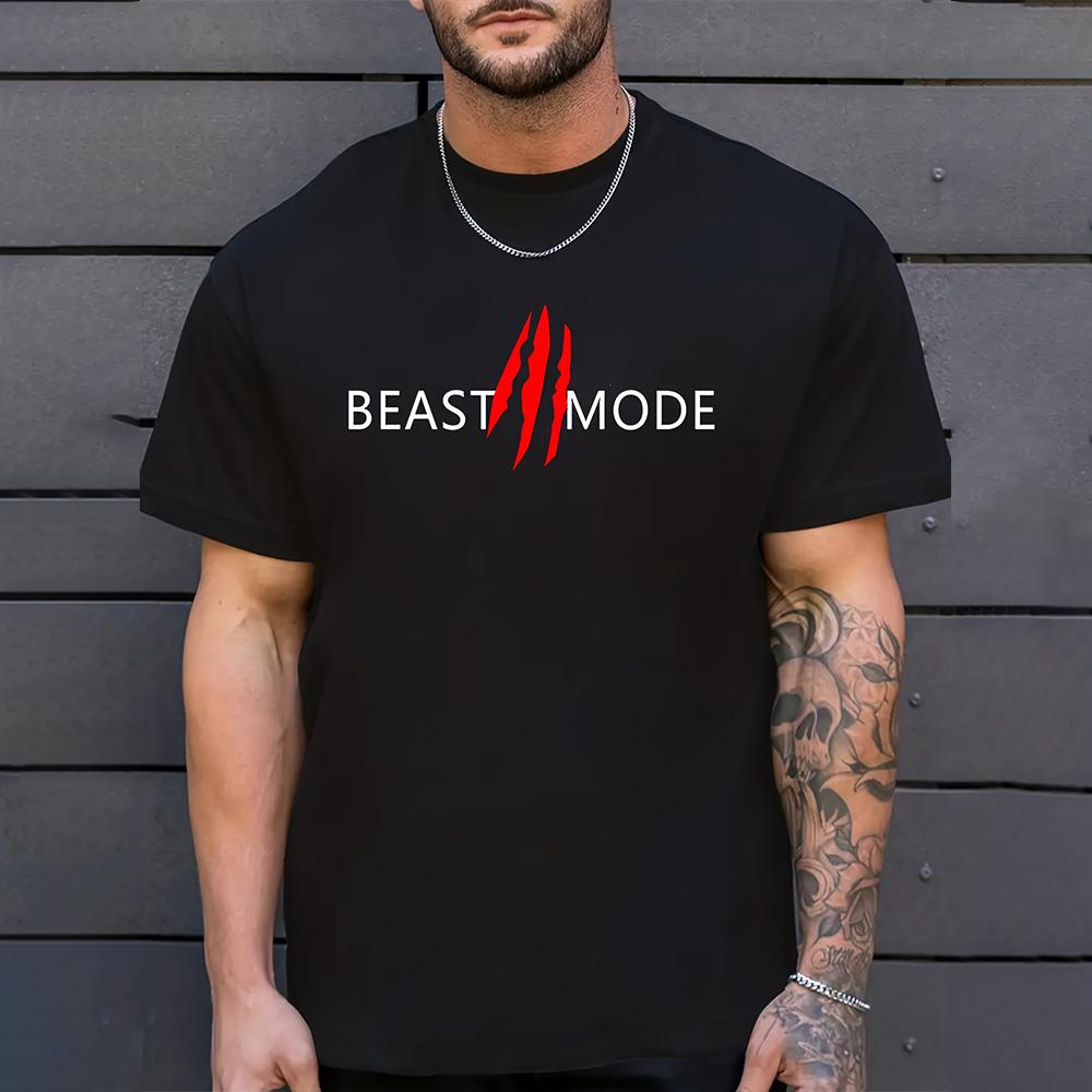 2025 Новая хипстерская мужская одежда, мода Beast Mode, буквенный принт, короткий рукав, футболки больших размеров, свободные футболки, мужская спортивная одежда