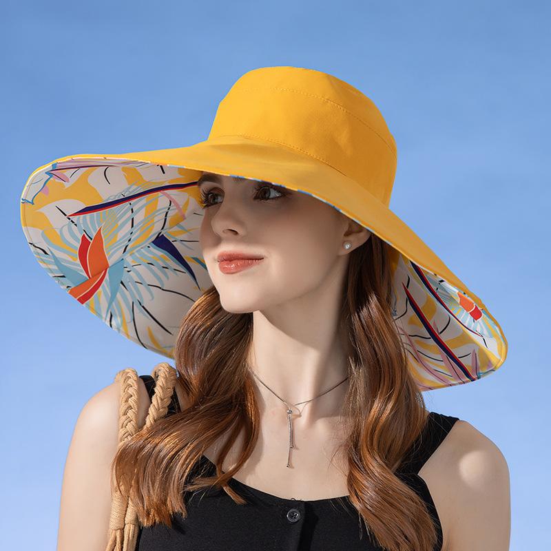 European and American New Double-sided Bucket Hat Women's Summer Widened Brim Sun Hat Fashion Sunscreen Sun Hat