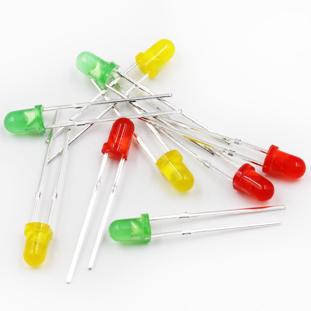 3mm High Brightness LED Light Beads - Red, Yellow, Blue, Green, Orange Diodes with Short Leads.