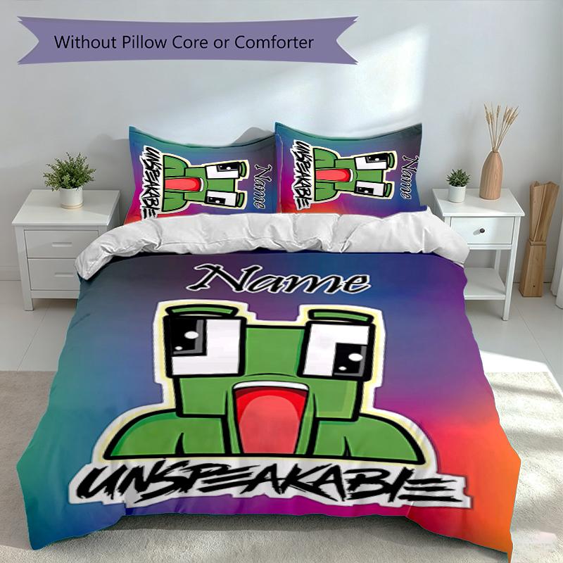 3pcs Custom Name gaming Unspeakable Bedding Set,Includes 1 Duvet Cover and 2 Pillowcases,All-season Bedroom Decor