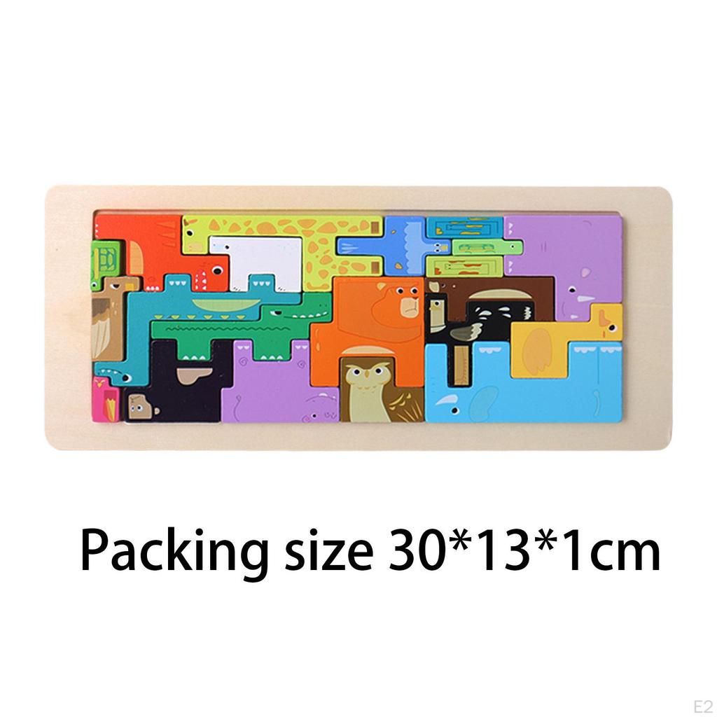 Wooden Puzzle for Kids Boys Girls, Educational Early Learning Preschool, Colorful Animals Theme