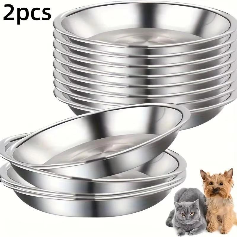 Stainless Steel Shallow Pet Bowl for Cats Dogs Kitten Puppy Rabbit - Food Water Feeder Dish Stackable Easy to Clean Feeding Dish
