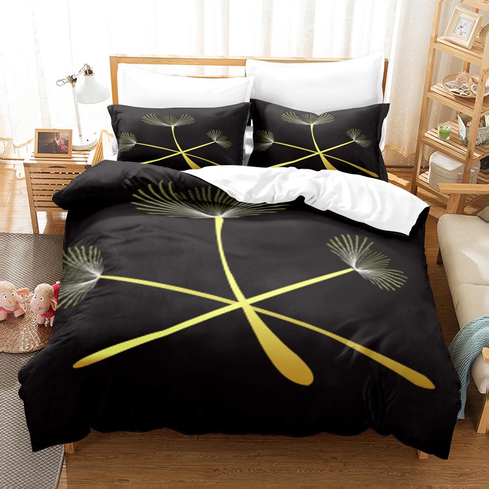 Комплект постельного белья с 3D-печатью тропических растений, пододеяльник с цветами и зелеными листьями, трехкомпонентный набор