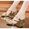 Fashion Summer New Women's Sandals and Slippers with Sexy Party Shoes Women Slip-On Open Toe Rhinestones High Heels Sandalias Mujer