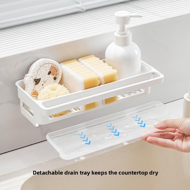 Подставка для тряпок, Кухонная корзина для сушки и хранения, Бытовая подставка для хранения ватных дисков и мыла/жидкости для мытья посуды, Несверлимая полка для хранения в ванной