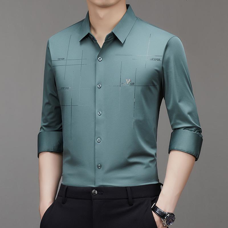 Мужская рубашка с длинным рукавом, отложным воротником, в стиле business casual, не мнущаяся