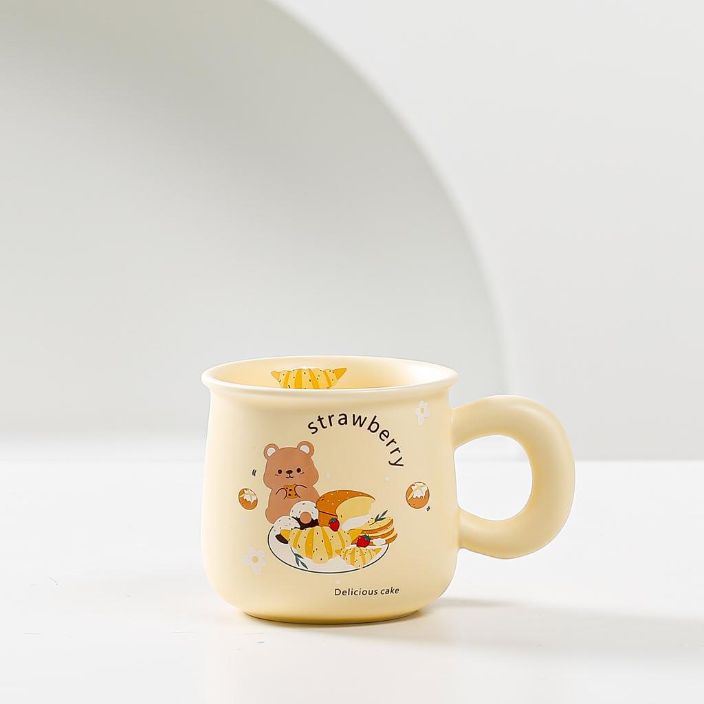 Cartoon Cute Beige Bear Ceramic Coffee Milk Cup Student Dormitory Drinking Water Cups High Appearance Level Mug Office Water Cup