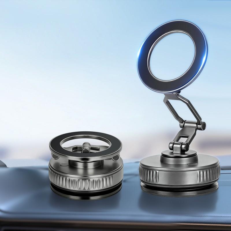Car Phone Mount With Strong Vacuum Suction Cup 360 Rotating Foldable Dashboard Gunmetal Gray Non-Charging