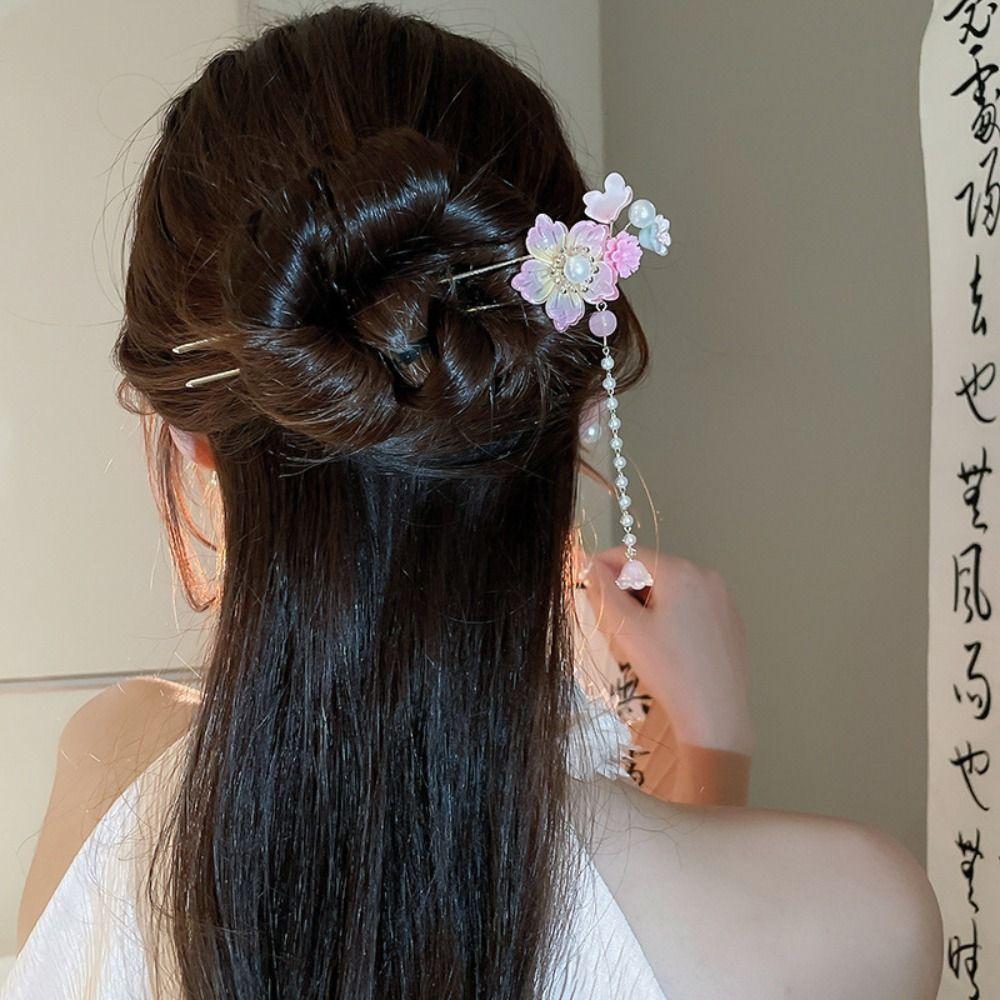 Exquisite Ancient Style Hair Stick Sweet Flower Headdress Flowers Pearl Tassel Hairpin Hanfu