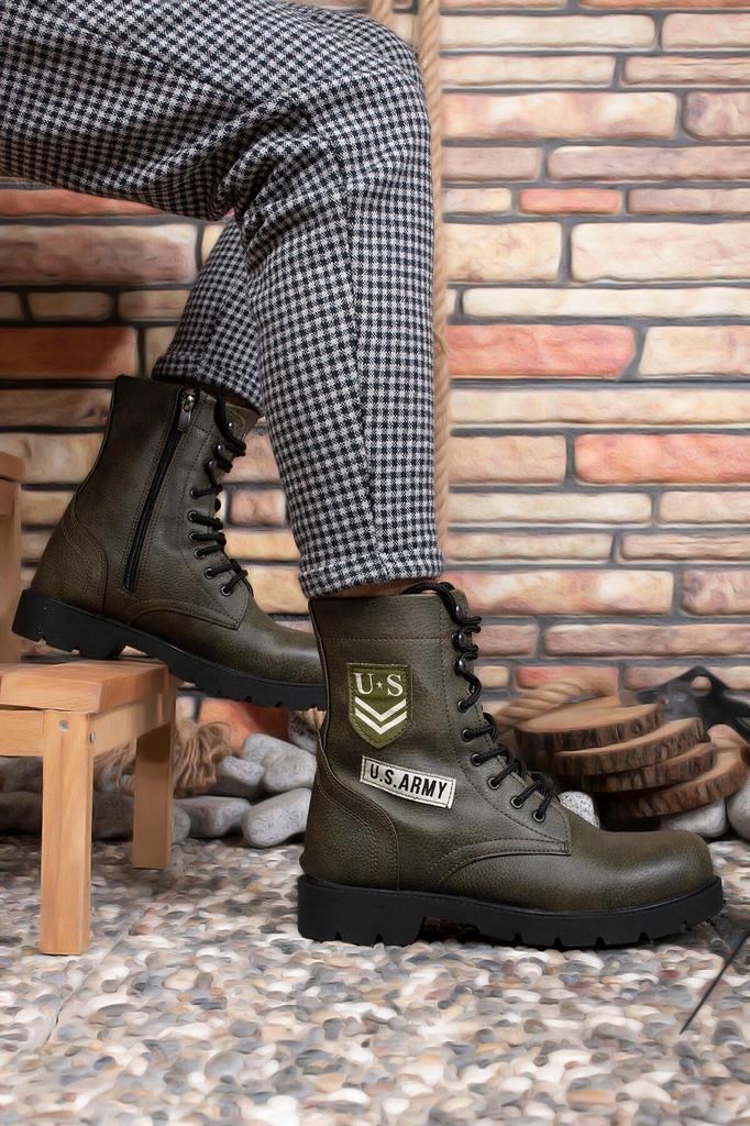 Men's Fashion Faux Leather Flat Heeled Booties Bootie Brown Unisex Boots Shoes