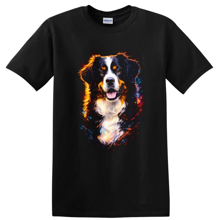 Dog Art T Shirt Colorful Bernese Mountain Dog Design Cool Animal Lover Tee