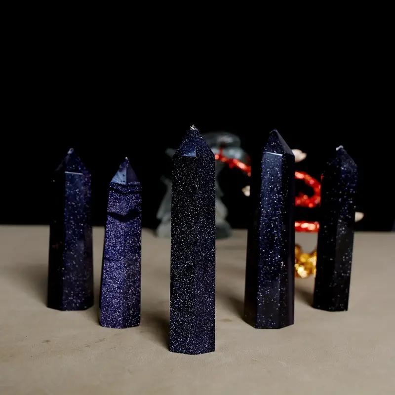 1 шт. Колонна из голубого песчаника, энергетический камень, необработанный камень, орнамент, целебный кристалл, камень для внутреннего декора, полированная башня