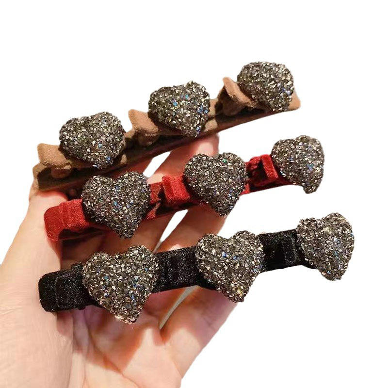 2pcs Bangs Side Clip Crystal Love Heart Hair Braiding Hairpins Women Girls Clip Bangs Barrettes Hair Accessories