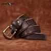 Утолщенный ремень из натуральной кожи, верхний слой коровьей кожи, мужской, медная пряжка, необработанный край, меховая подкладка, ретро-стиль, вымытый