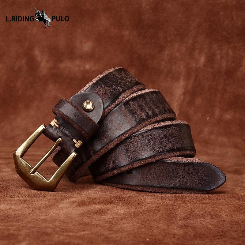Утолщенный ремень из натуральной кожи, верхний слой коровьей кожи, мужской, медная пряжка, необработанный край, меховая подкладка, ретро-стиль, вымытый