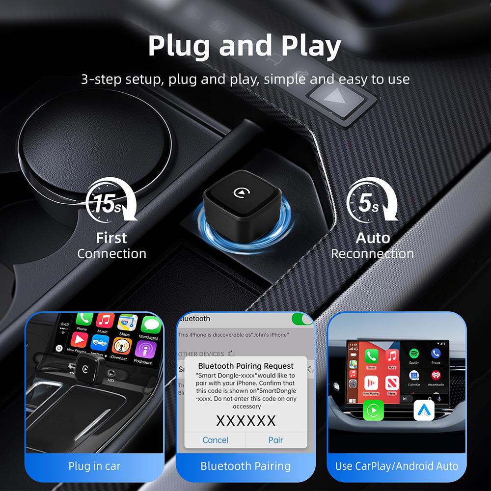 Plug and Play Мини 2-в-1 Беспроводной Адаптер CarPlay и Android Auto 5,8 ГГц WiFi Умный Ключ для Штатных Автомобилей с Проводным CarPlay/Android Auto Обновление OTA