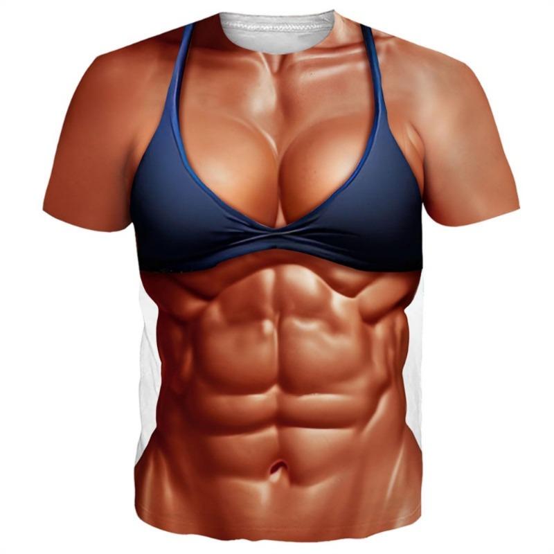 Смешные футболки с графикой бикини для мужчин, 3D-печать, имитация мышц пресса, футболка с коротким рукавом, женский костюм для косплея, новинка, футболка