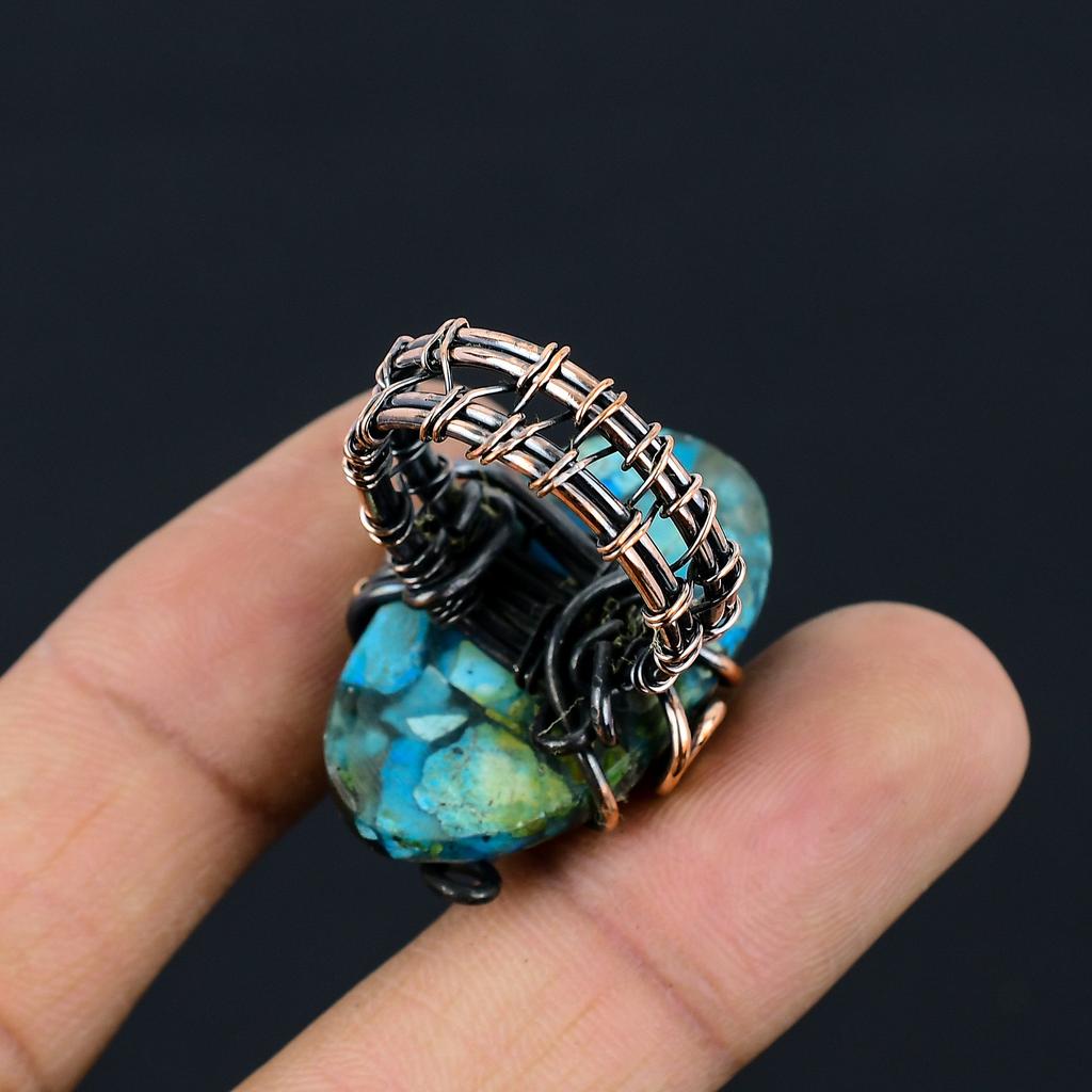 Подарочное кольцо из медной проволоки с натуральным медным бирюзовым камнем, размер 8,5 z0Y90