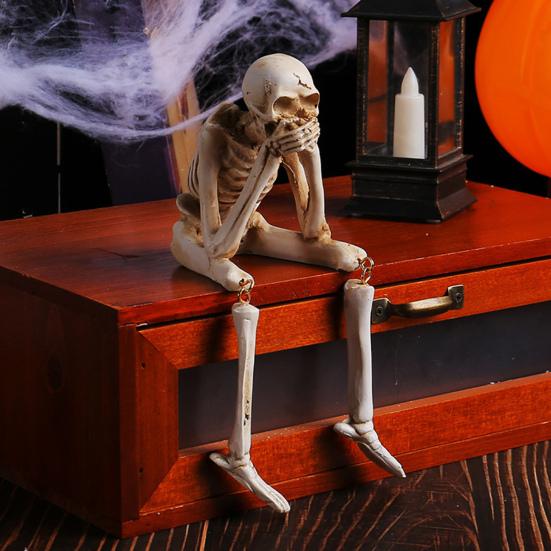 Skeleton Figurine Realistic Non-See Non-Speak Non-Hear Statues Spooky Skeleton Collectible Ornaments for Halloween Haunted House