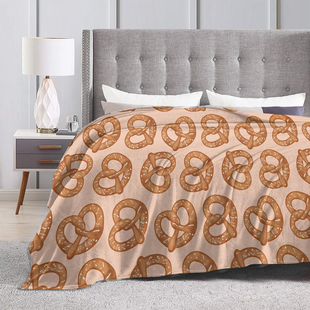 Food Pretzel Flannel Blanket Adults Warm Cozy Throw Blanket Autumn Home Decor Bedspread Sofa Bed Cover