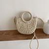 Yogodlns Соломенная сумка женская сумка ручной работы в форме луны с кружевным бантом, сумка из ротанга, большая вместительная повседневная пляжная сумка через плечо на шнурке