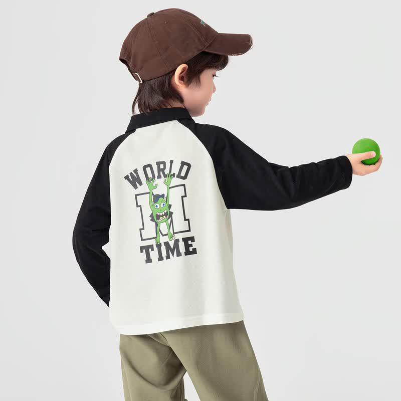 Boys' Little Monster Print Raglan Sleeve Polo Shirt
