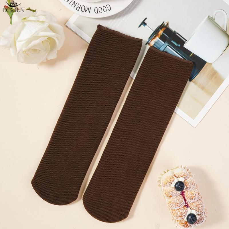 Зимние Утепленные Плюшевые Теплые Носки Женские Однотонные Хлопковые Носки Землистые Тона Простые Носки Средней Длины