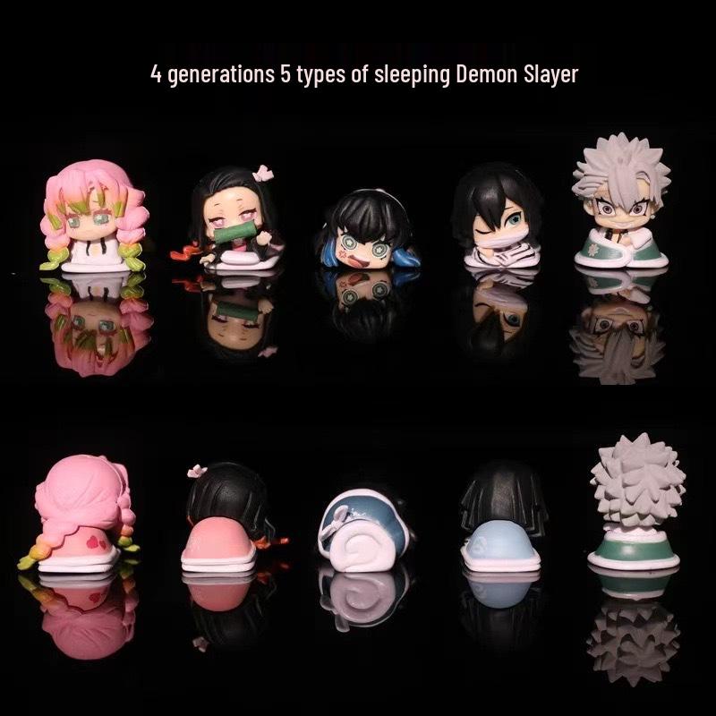 Убийца демонов: Набор из 5 спящих фигурок для торта - Тандзиро, Нэдзуко, Столп Любви, Столп Ветра