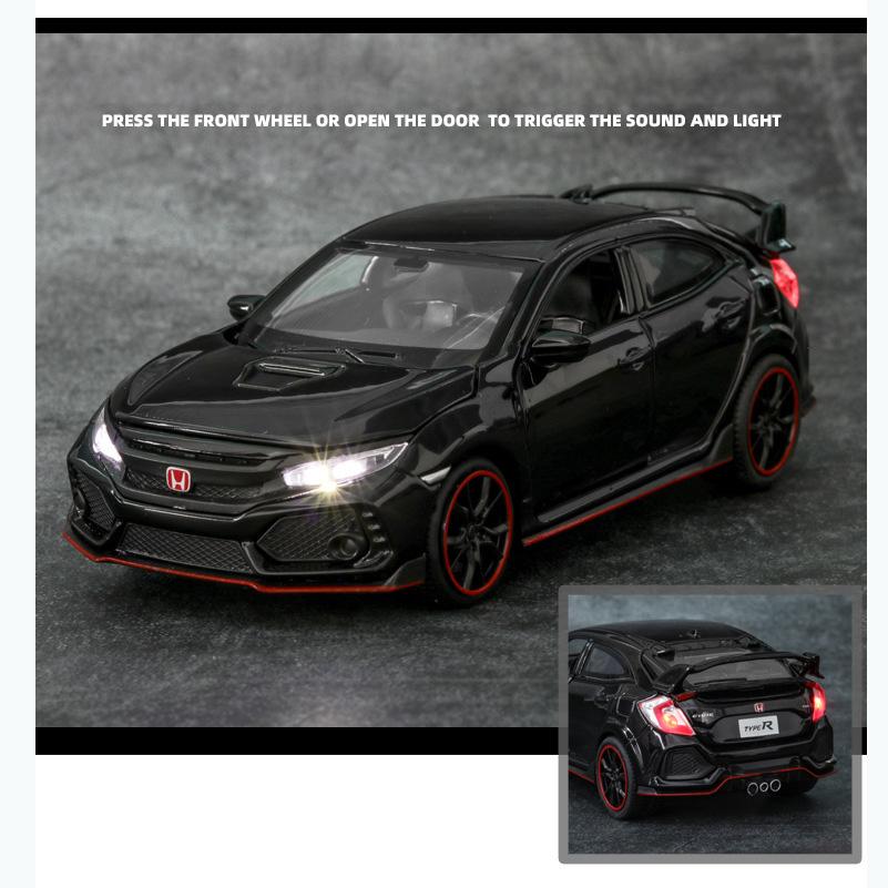 1:32 масштаба 2017 Honda Civic Type-R, литая под давлением модель автомобиля, игрушечный автомобиль с открытыми дверями, свет и звук для детей, мальчиков, девочек, взрослых и мужчин, коллекция