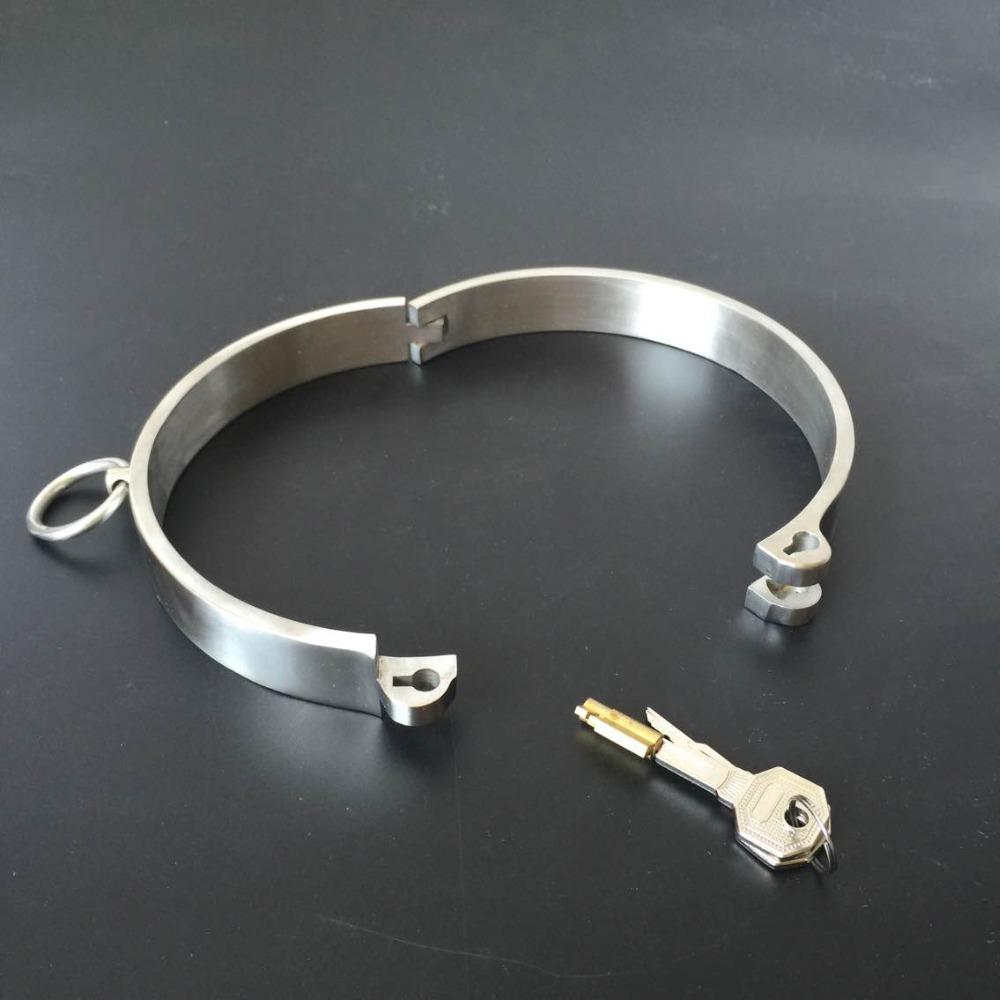 Metal Restraints Set Stainless Steel Locking Collar Cuffs Kit Cuffs & Shackles