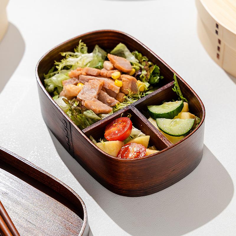 Японский стиль Деревянные Bento Box Однослойный Ash Bento Bento Суши Box Деревянные ланч-боксы Посуда Большая вместимость Bento Boxs