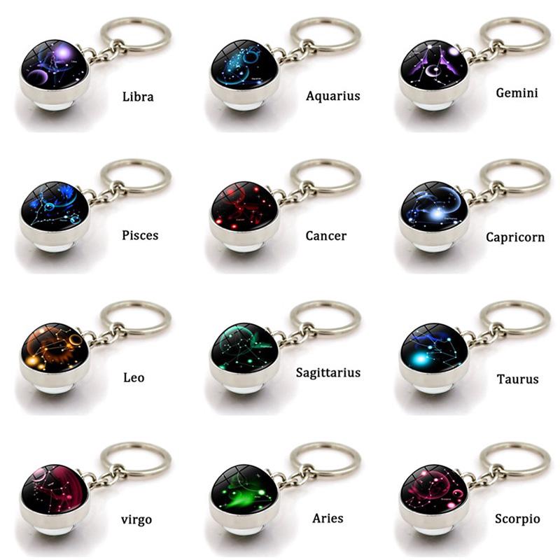 Брелок для ключей в виде стеклянного шара с изображением знака зодиака