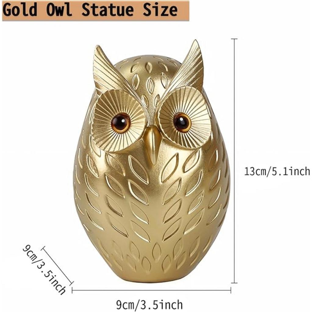 Gold Owl Statue Decor Home Decor for Bookshelf TV Stand Mantel Bedroom Living Room Office, Small Owl Figurines Animal Sculptures Gift for Birds Lovers