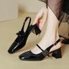 Square Head High Heels New Word with Mary Jane Shoes Women's Thick Heel Fashion Bag Head Sandals