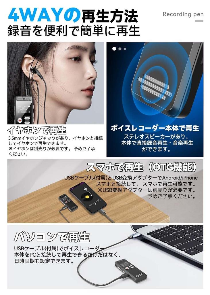 Диктофон ottosvo Дизайн линейного входа Внешний микрофон IC 32 ГБ Большой непрерывный режим использования до 115 OTG Поддерживает повтор вызова и разделение монитора VOR