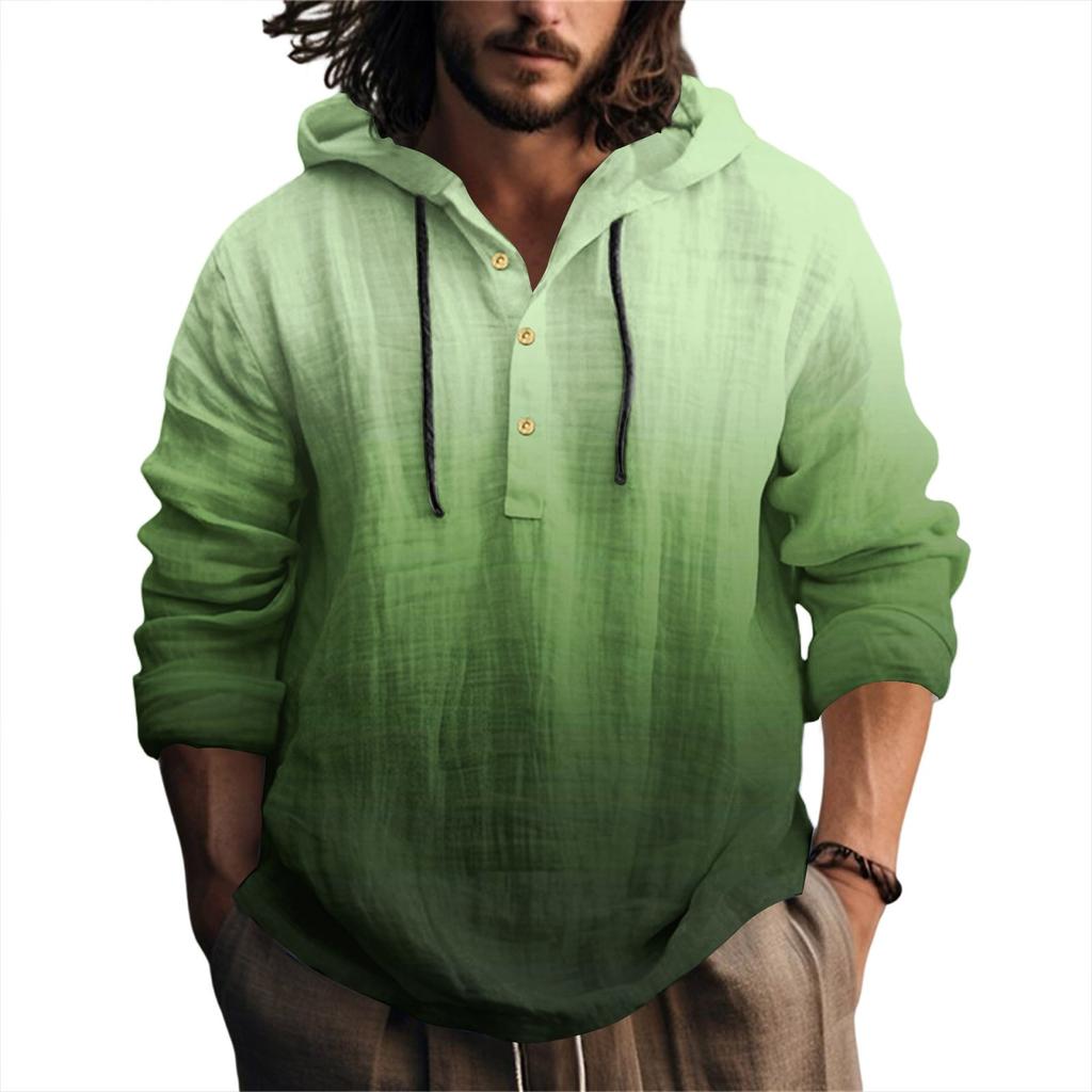 Printed Men's Cotton And Linen Shirt Hooded Long-sleeved Hooded Spring And Summer Casual Daily Wear