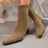 Suede Block Heel High Heels Small Booties Women Autumn Winter Small Square Toe Middle Heel Side Zipper Versatile Skinny Boots