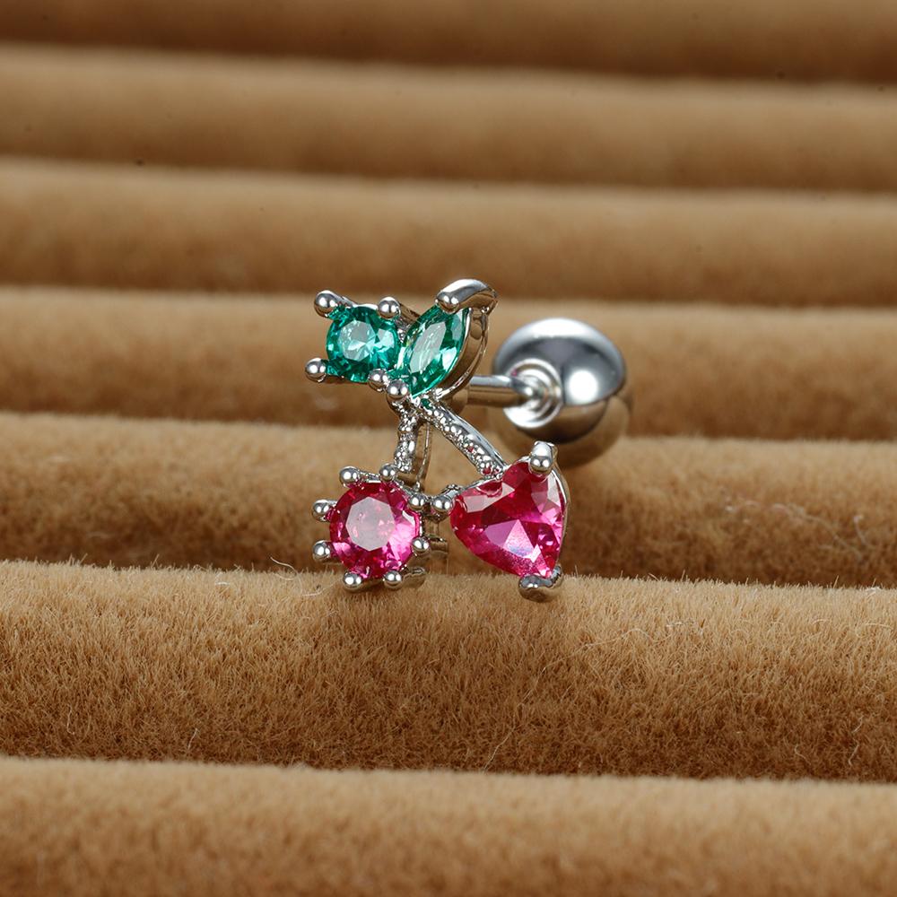 12 Styles Crystal Zircon Mini Fruit Stud Earrings For Women Stainless Steel Trend Ear Cartilage Piercing Korean Jewelry 1PC