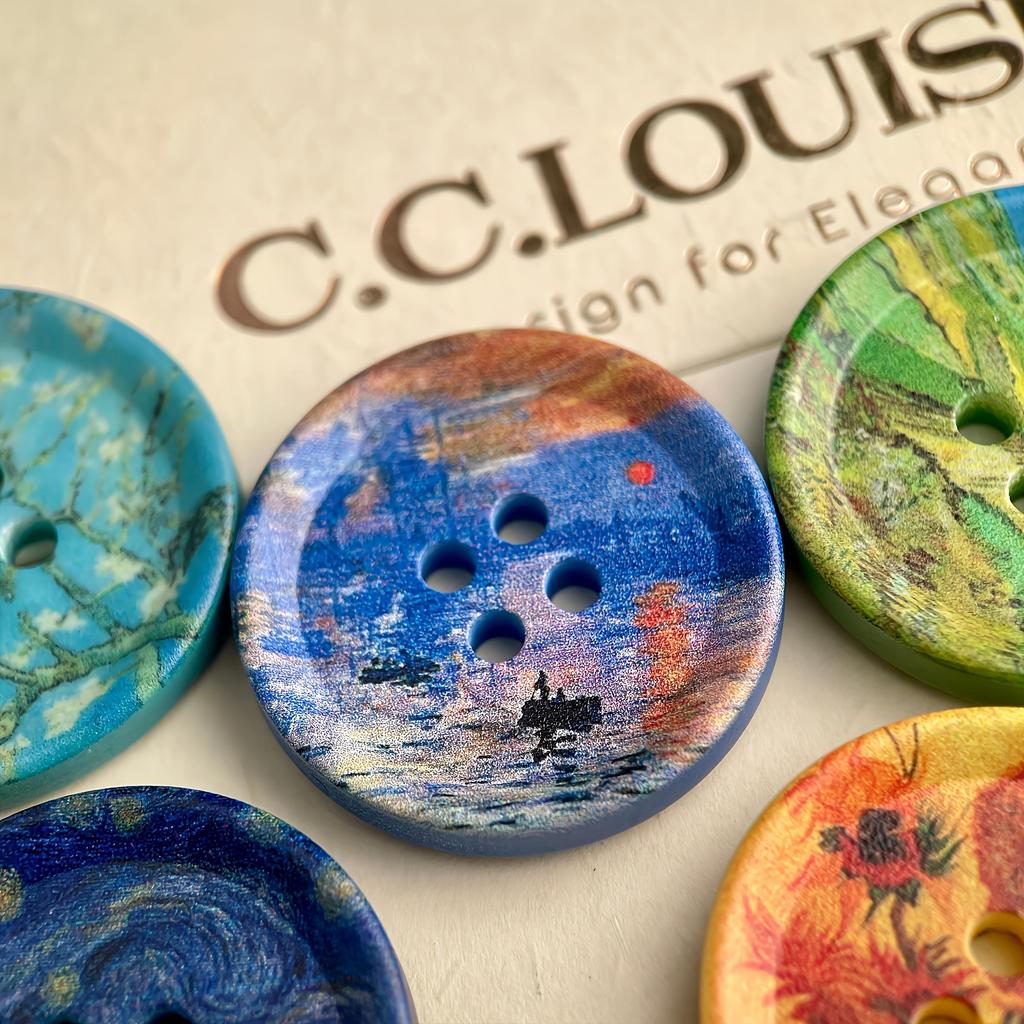 Набор из 5 декоративных больших пуговиц диаметром 30 мм, с масляными картинами Ван Гога и Моне, по одной каждого типа, для одежды, шарфов, сумок